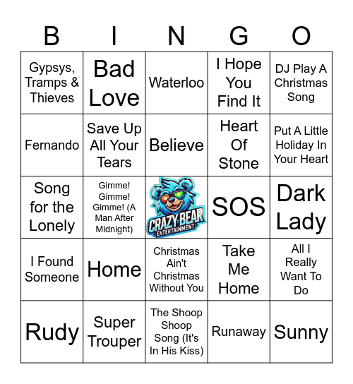 Cher Bingo Card