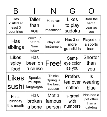 Find Someone Who Bingo Card