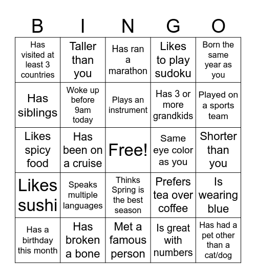 Find Someone Who Bingo Card
