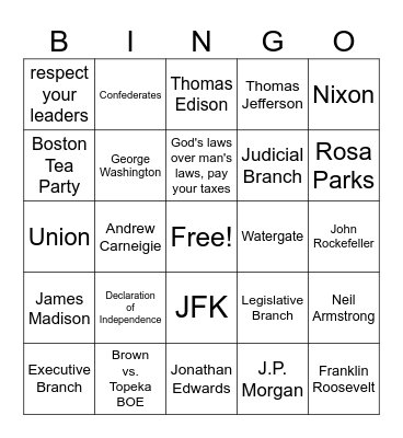 American History Bingo Card