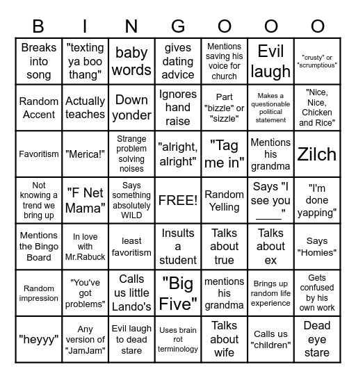 Mr.O Bingo Card