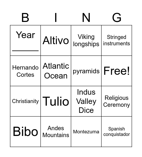 Road to El Dorado Bingo Card