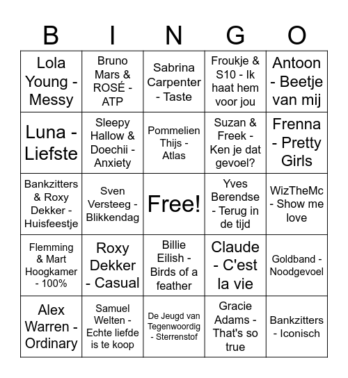 Muziekbingo Card