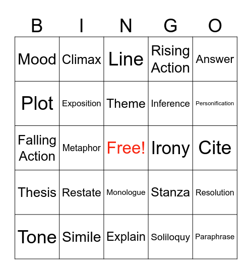 STAAR Review Bingo Card