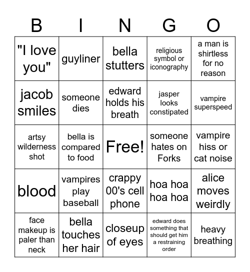 Twilight Bingo Card