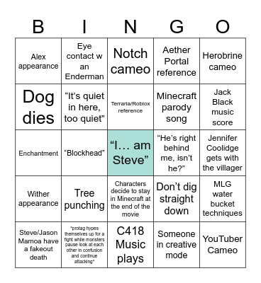A Minecraft Movie Bingo Card