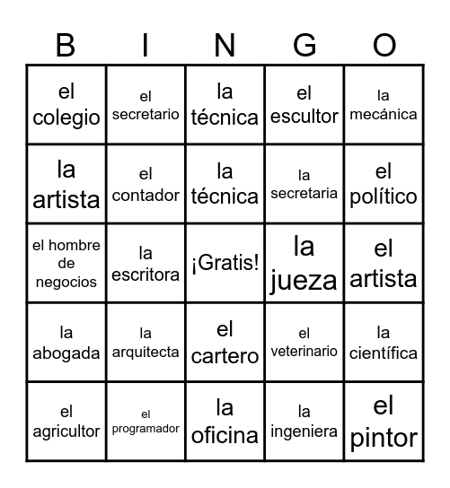 Las profesiones Bingo Card