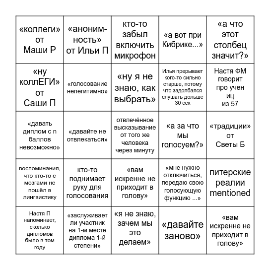жюри традиционки edition Bingo Card
