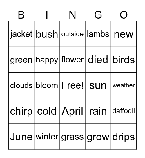 Spring BINGO! Bingo Card
