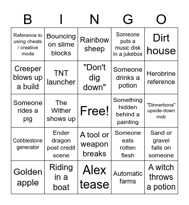 A Minecraft Movie Bingo Card