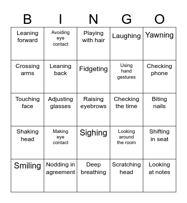 Body Language Bingo Card