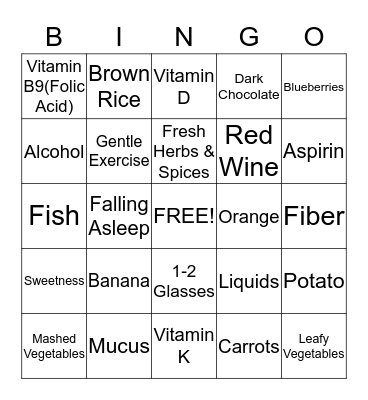 Nutrition Bingo  Bingo Card