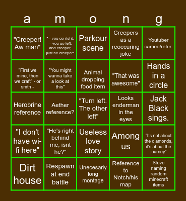 Minecraft the movie Bingo Card