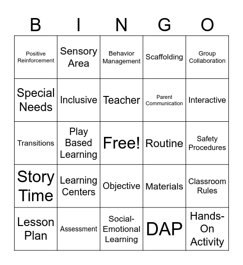 Early Childhood Education Bingo Card