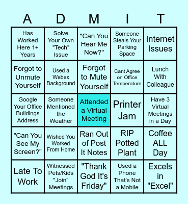Work In Office Bingo Card