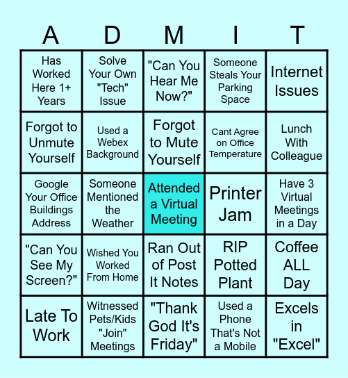 Work In Office Bingo Card
