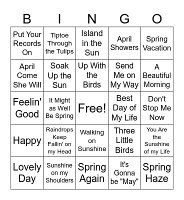 Spring Songs Bingo Card