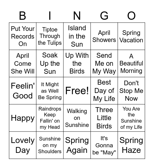 Spring Songs Bingo Card