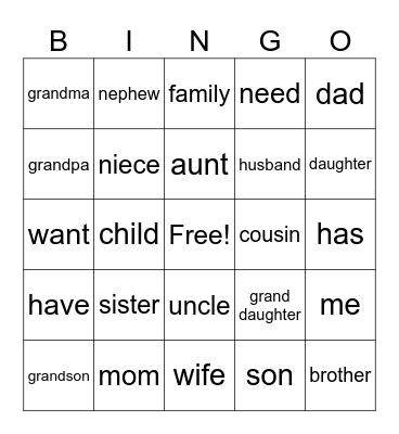 My Family Bingo Card