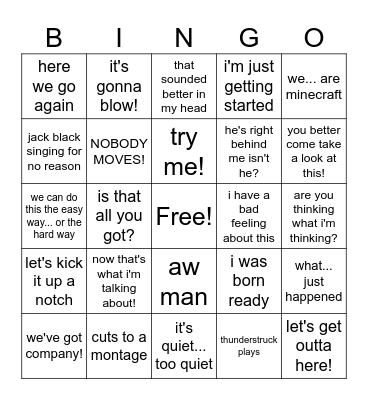 Minecraft movie bingo Card