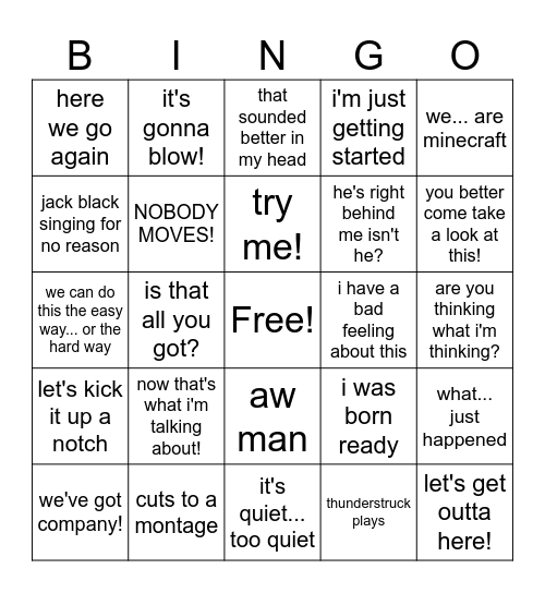 Minecraft movie bingo Card