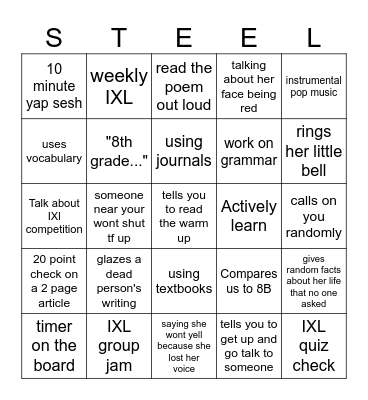 Mrs. Steelman Bingo Card