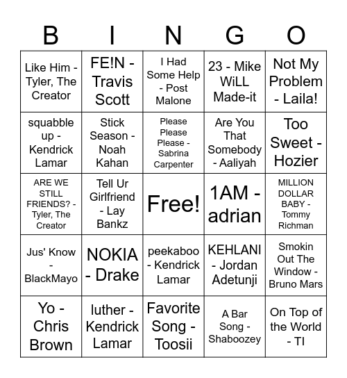 Janaae's Birthday Bingo Card