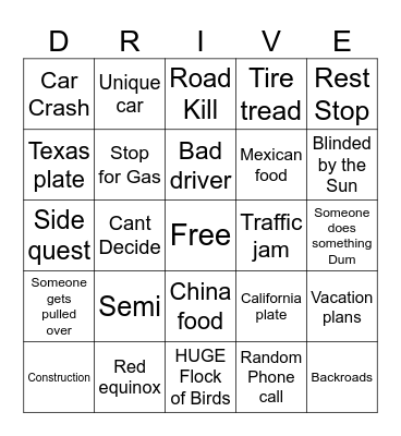 Road bingo Card