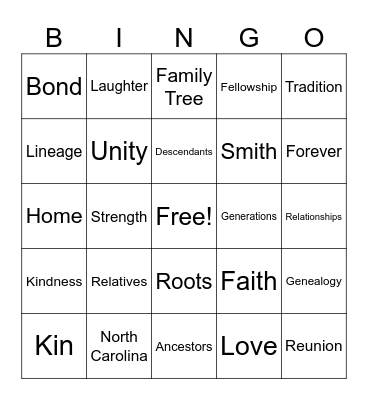 SMITH FAMILY REUNION 2025 Bingo Card