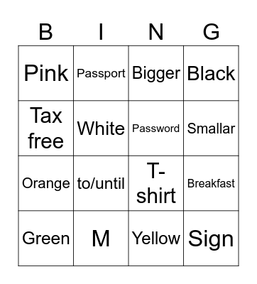 season 2 shopping/check in Bingo Card