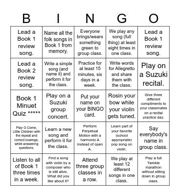 Group Class Spring BINGO Card