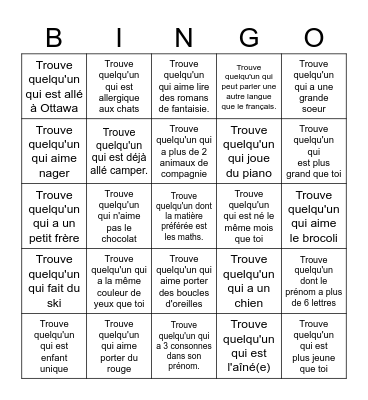 Trouve quelqu'un qui... #1 Bingo Card