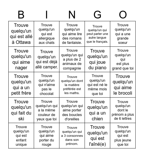 Trouve quelqu'un qui... #1 Bingo Card