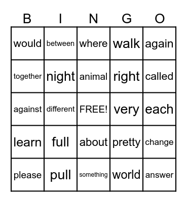 Trick Words Bingo 2 Bingo Card