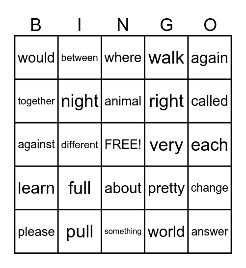 Trick Words Bingo 2 Bingo Card