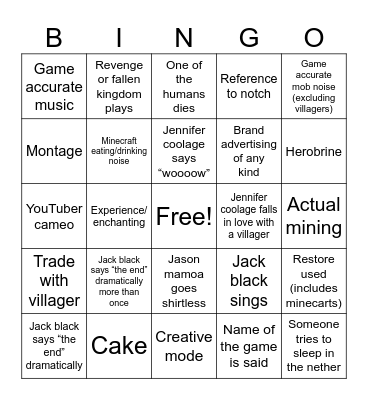 Minecraft movie bingo! Bingo Card