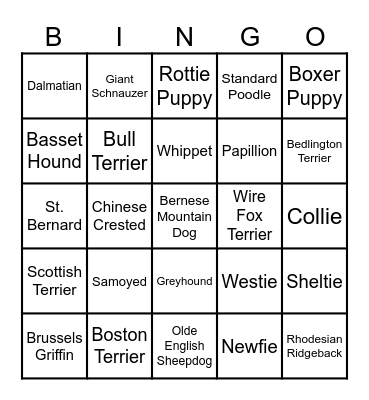 DOG BREEDS Bingo Card
