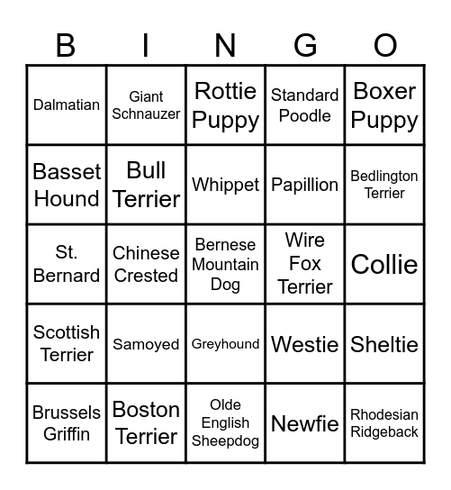 DOG BREEDS Bingo Card