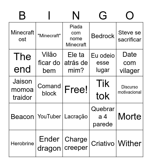 Minecraft Bingo Card