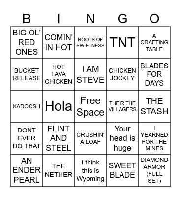 MINECRAFT MOVIE BINGO Card