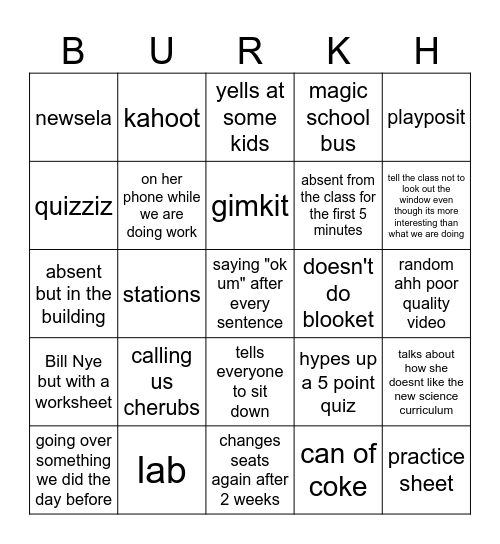 Mrs. Burkhardt Bingo Card