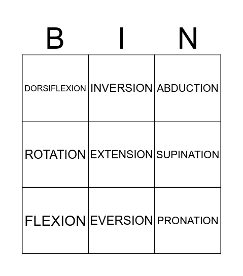 Joint Actions Bingo Card