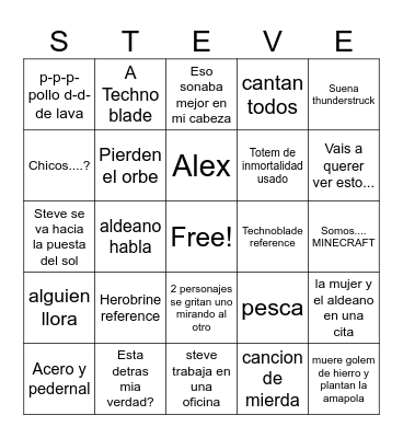 Minecraft movie Bingo Card