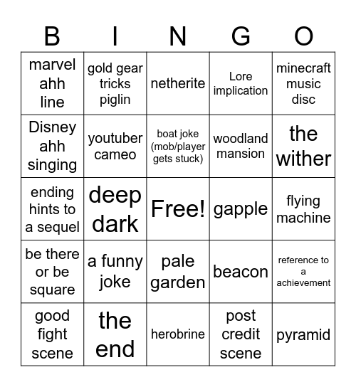 minecraft Bingo Card