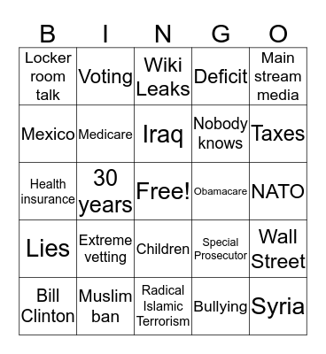 Debate Bingo Card