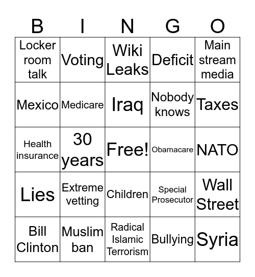 Debate Bingo Card