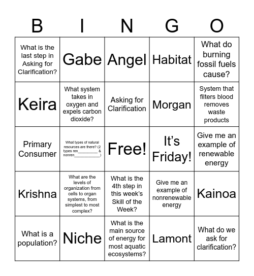 FRIDAY BINGO Card