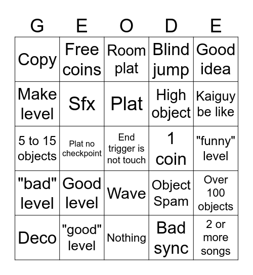 GEODE Bingo Card
