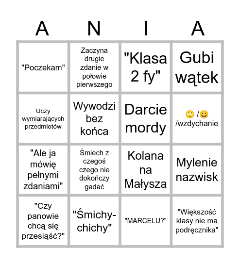 BIENIASZOWE BINGO Card