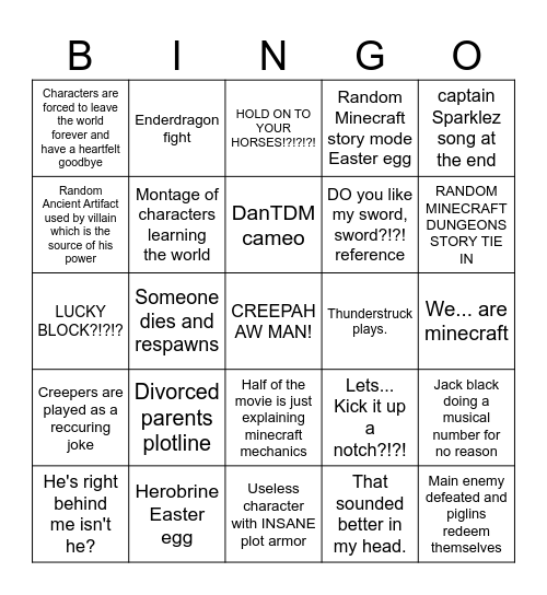 minecraft movie predictionsBingo Card